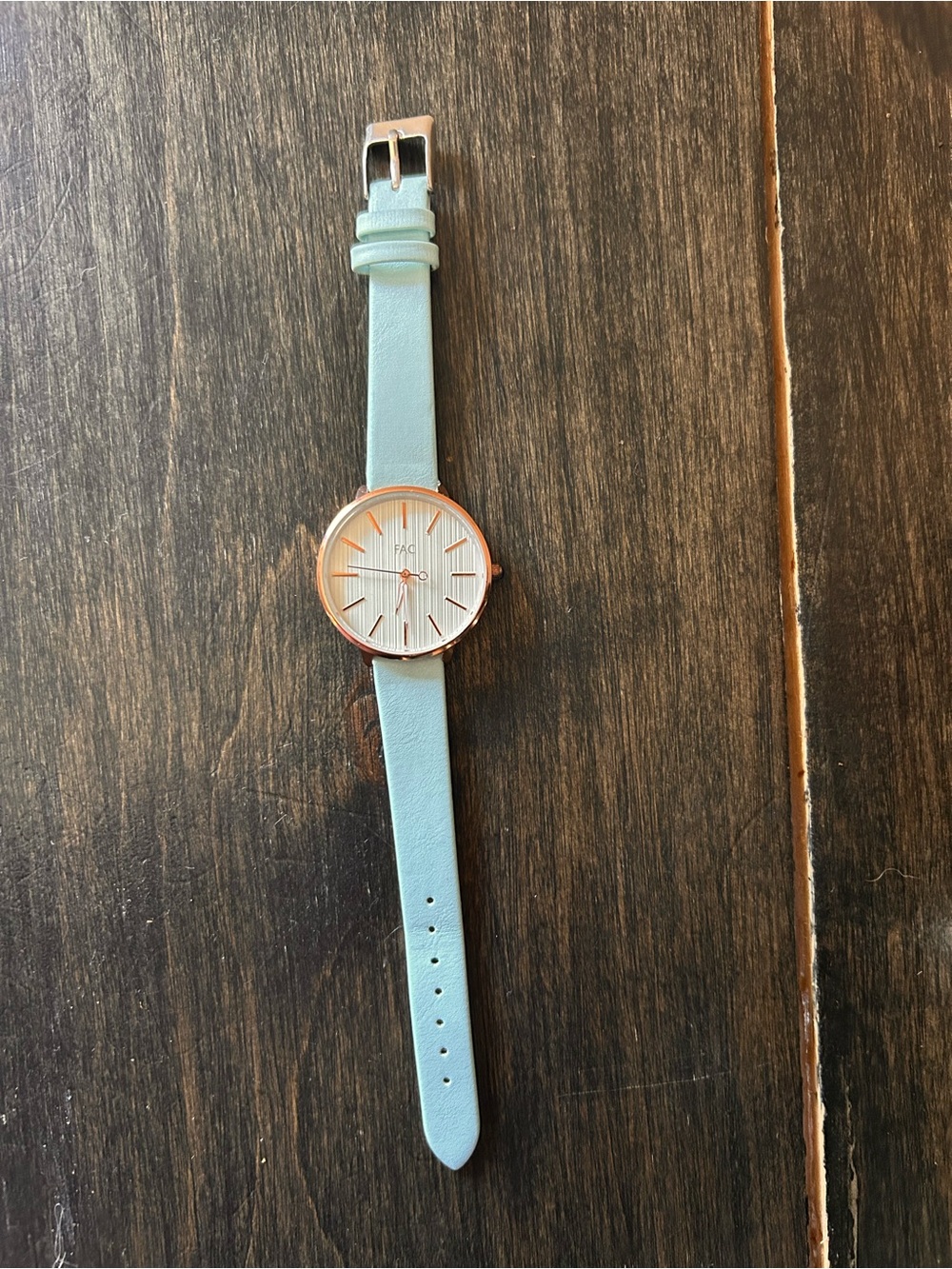 Fifth Avenue Collection Rose Gold Case Watch with Pale Blue Leather Strap